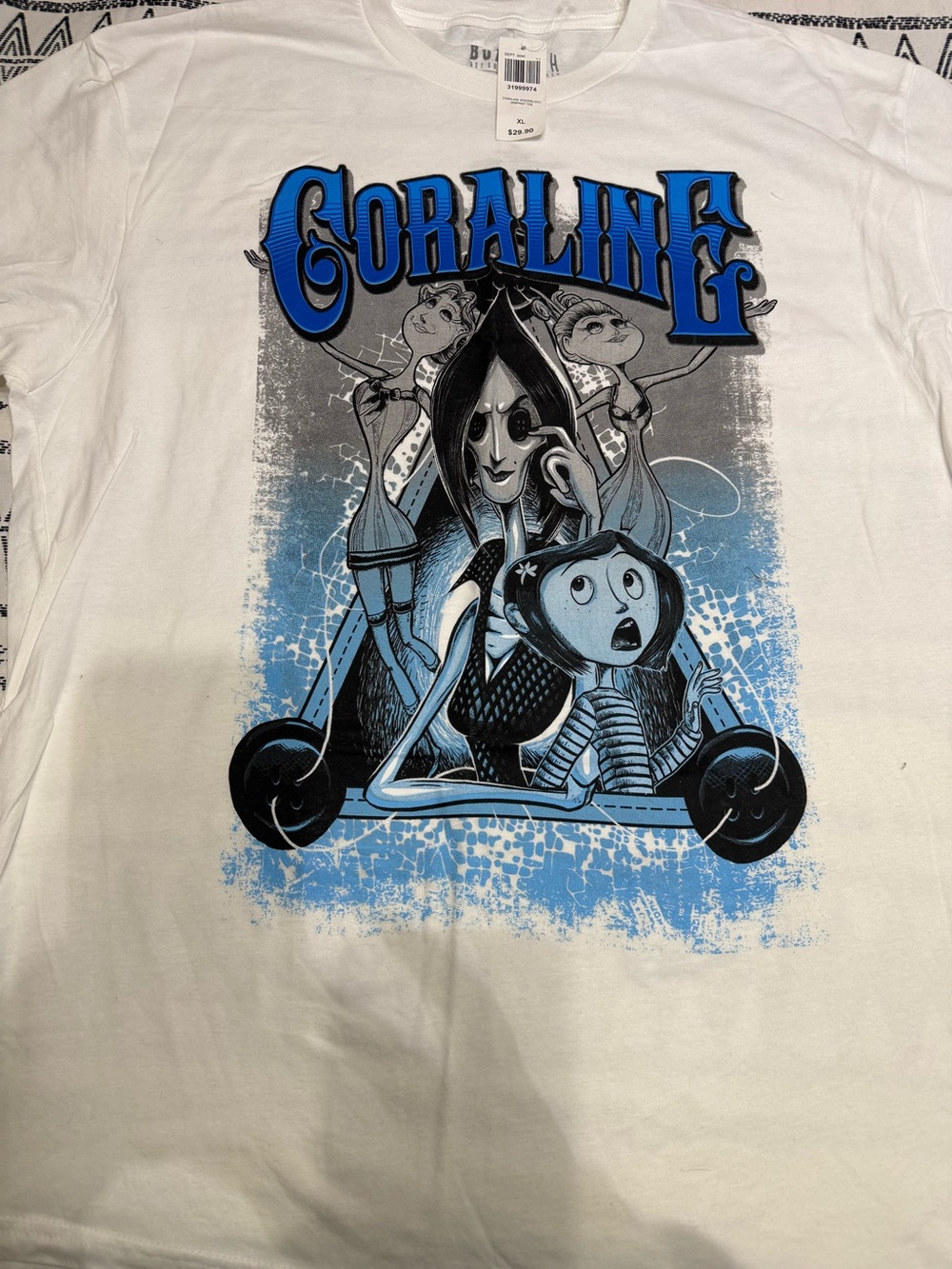 Coraline Graphic Tee - White with Blue and Black Design